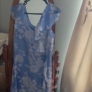 London Times Blue and White Floral Maxi Dress